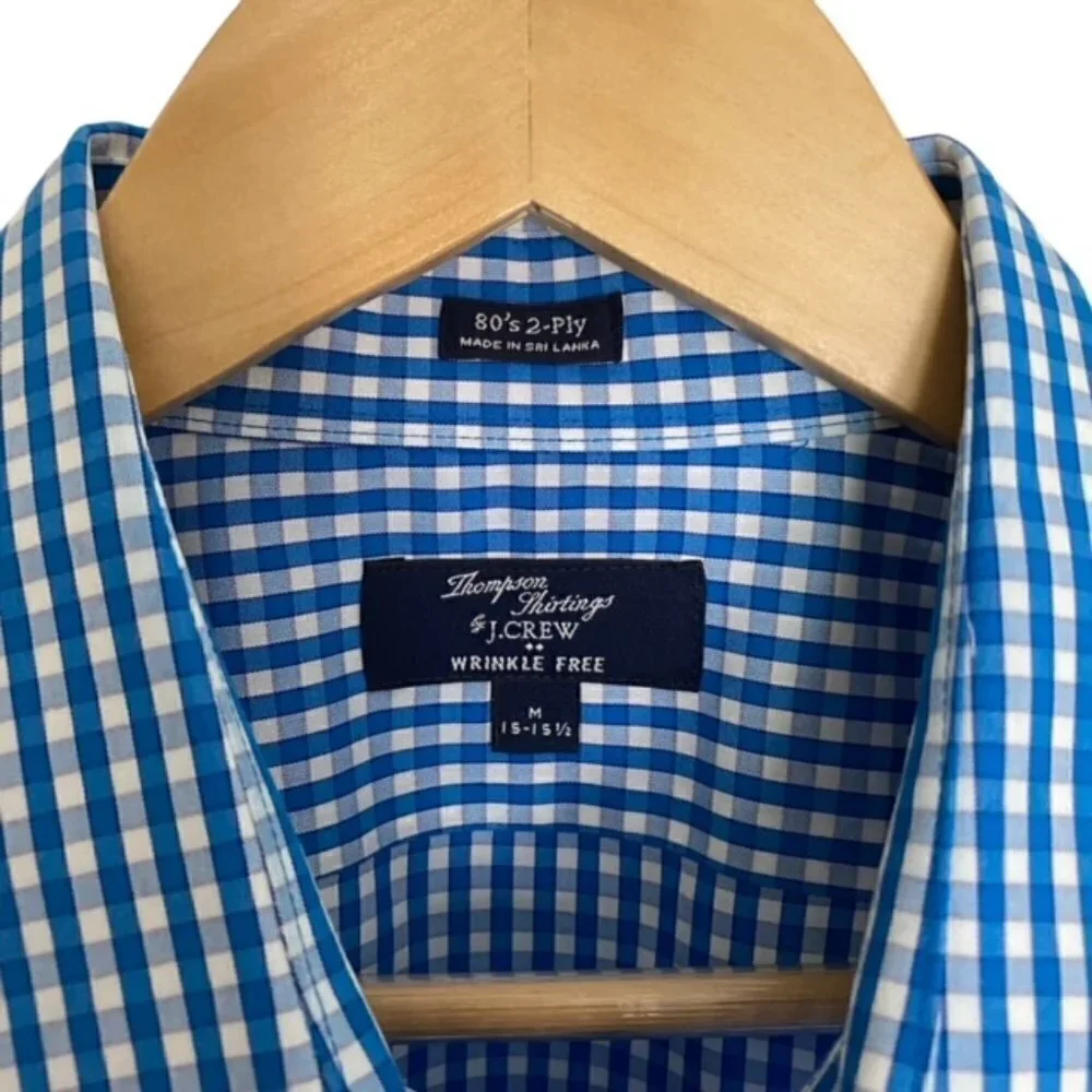 J. Crew 80's 2 Ply Blue and White Mini check Shirt 15-15 1/2 Medium